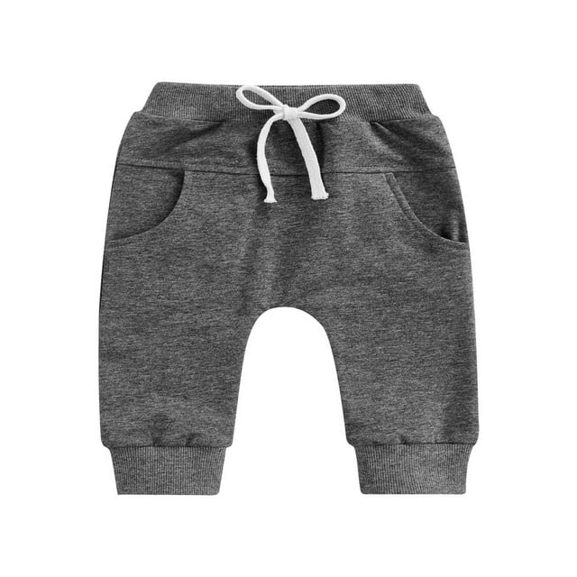 Newborn Boys Girls Trousers Elastic Waist Adjustable Drawstring Plain Loose Fit Long Pants