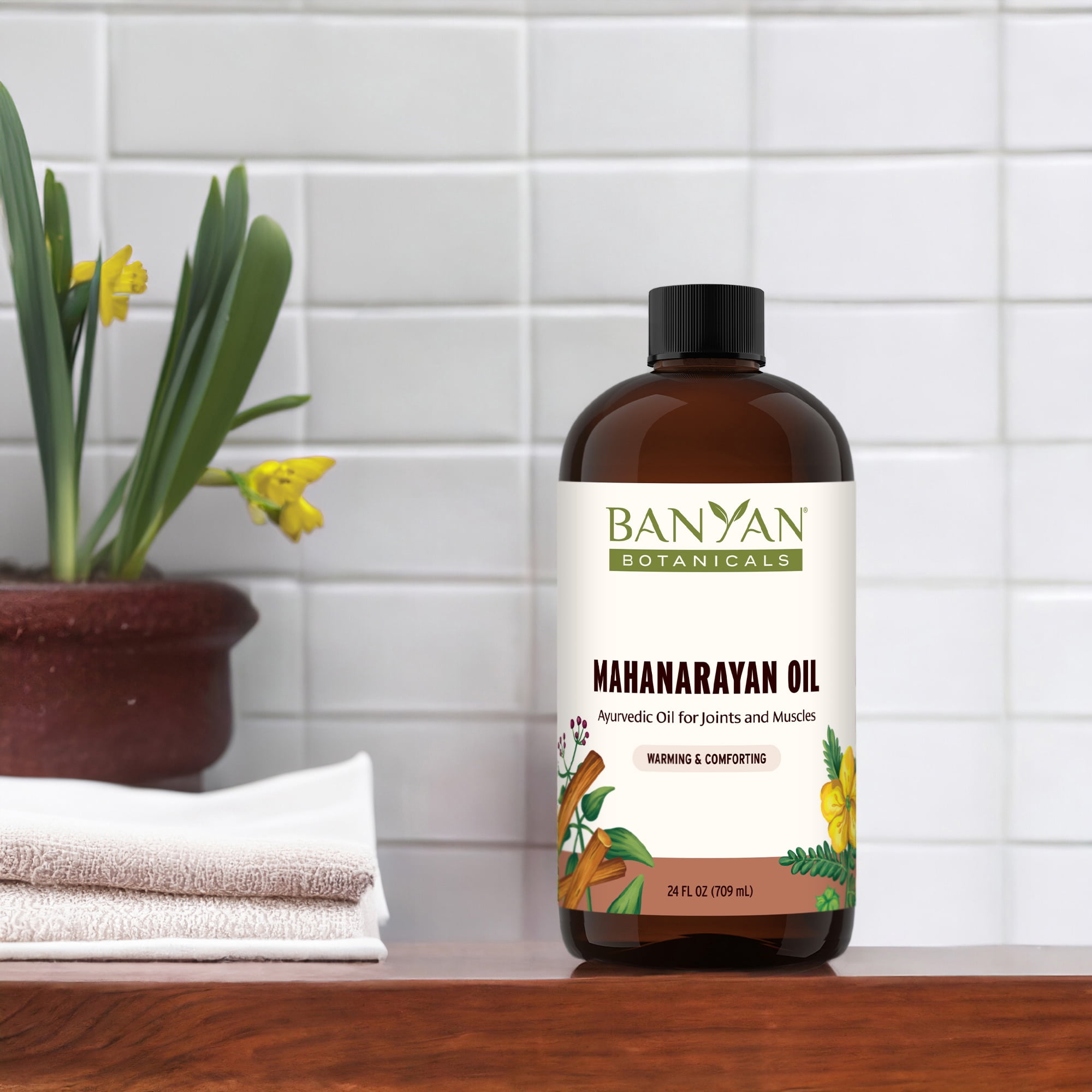 Banyan Botanicals Mahanarayan Oil – 99% Organic Ayurvedic Massage Oil – Penetrating Herbal Oil to Warm, Comfort, and Soothe Joints and Muscles – 24 oz. – Non GMO Sustainably Sourced Abhyanga Oil