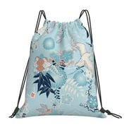 TEQUAN Drawstring Backpack Sports Gym Sackpack, Kimono Crane Flowers Prints Polyester Water Resistant String Bag for Women Men