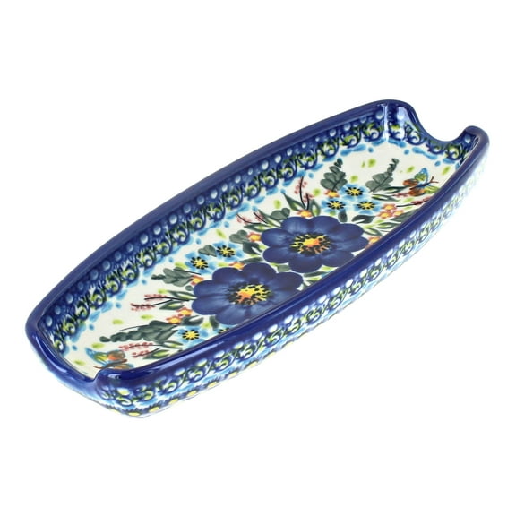 Blue Rose Polish Pottery Garden of Blue Corn on the Cob Dish