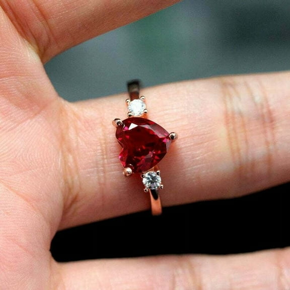 HeartsAndYou 1ct Natural Ruby & Diamond Ring Accent Trilogy 100% REAL 14k SOLID Rose Gold