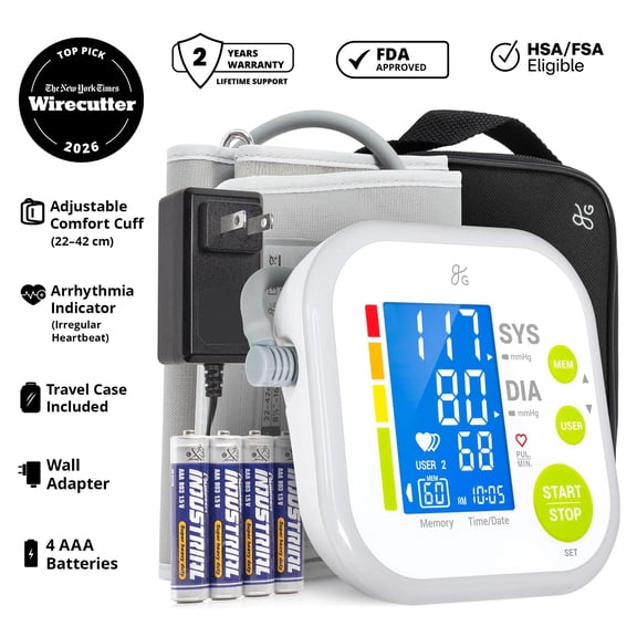 Greater Goods Blood Pressure Monitor Kit for Home Use - Upper Arm Cuff, Wall Adaptor, Large LCD Display