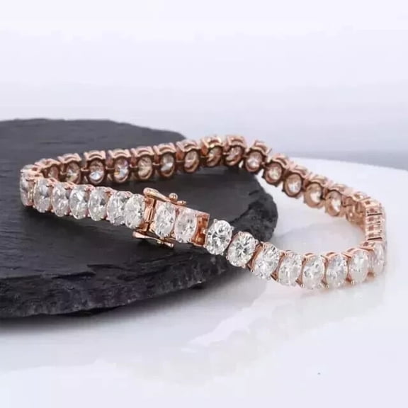 JALASH ONLINE Diamond Oval Cut 8.99Ct Lab Created Women's Tennis Bracelet 14K Rose Gold Plated
