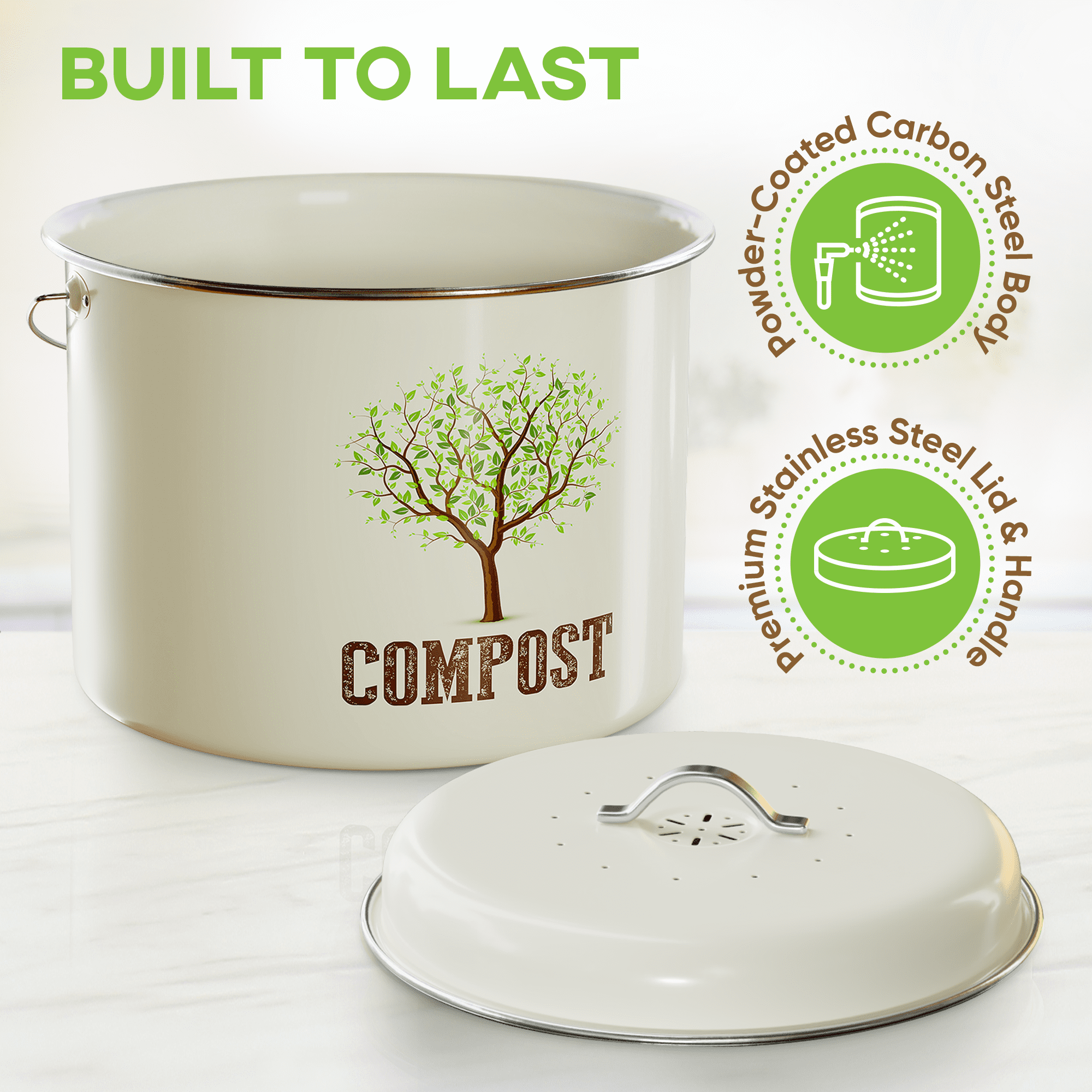Third Rock Compost Bin Kitchen - 1.0 Gallon Countertop Compost Bin with Lid - Kitchen Compost Bin Countertop - Indoor Compost Bi