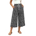 thumbnail image 4 of Levmjia Women's Summer Floral Print Wide Leg Pants Loose Fit Casual Drawstring Capri Trousers with Pockets Vintage Washed Vacation Beach, 4 of 7