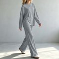 thumbnail image 6 of Iyufng Womens Two Piece Sets Loose Round Neck Long Sleeve Tops Elastic Waist Wide Leg Pants Loungewear Sets, 6 of 7