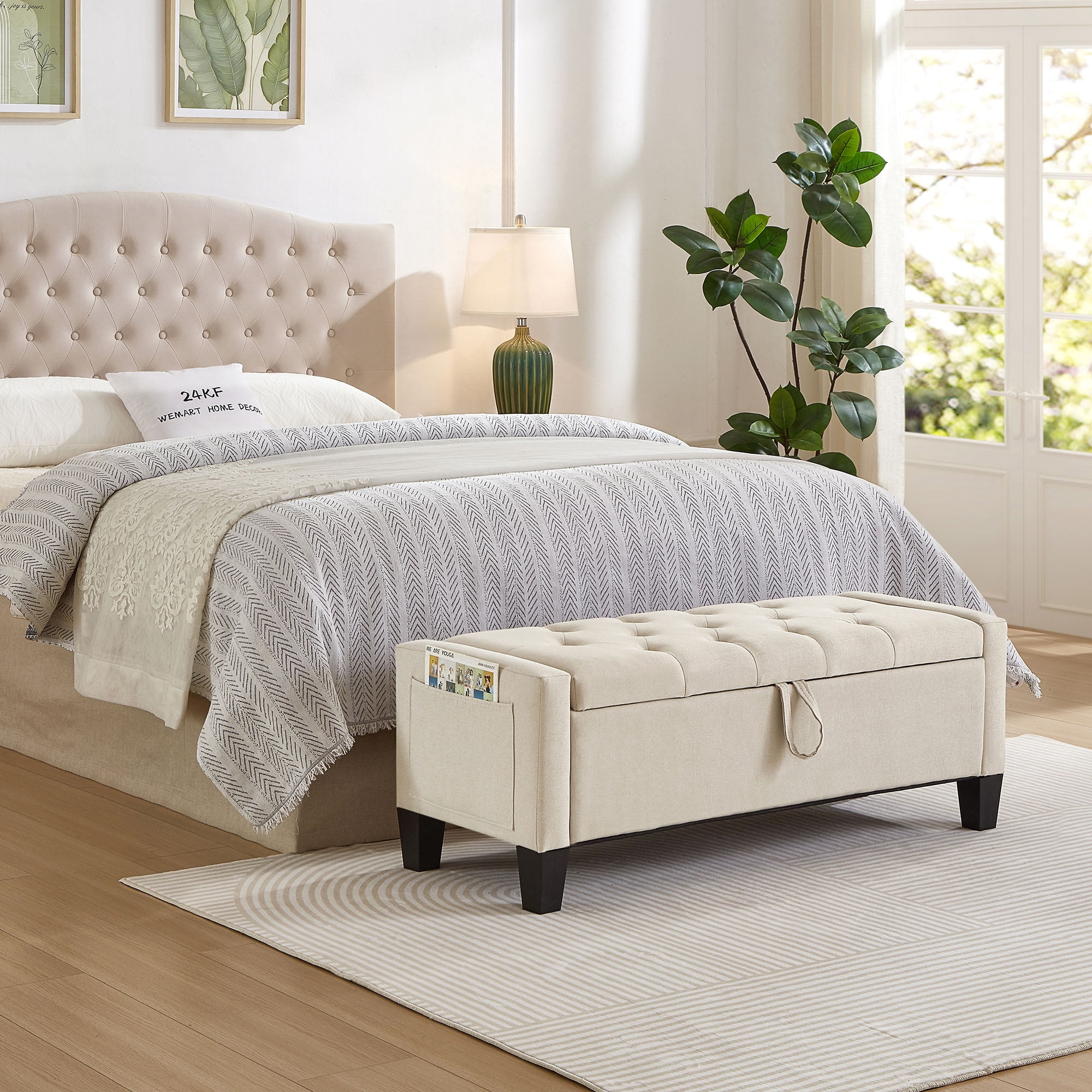 S-HOME Ottoman with Storage, Storage Ottoman Bench with Safety Hinge 350 lbs Weight, Upholstered Entryway Bench with Seating