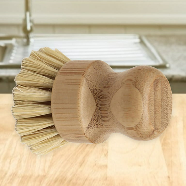Bamboo Dish Scrub Brushes, Kitchen Wooden Cleaning Scrubbers for Washing  Cast Iron Pan/Pot, Natural Sisal Bristles