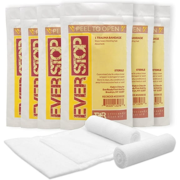 Ever Ready First Aid EverStop First Aid Blood Stopper Compress Multi-Purpose Wound and Trauma Dressing - FSA/HSA Eligible - 6 Pack