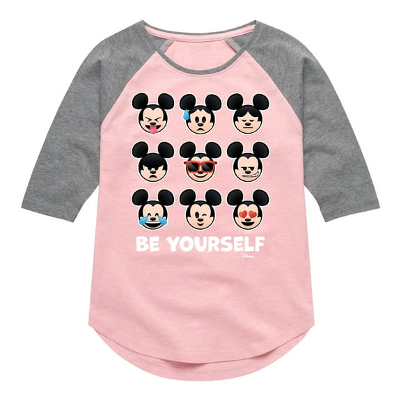 Disney Emoji - Mickey Be Yourself - Toddler And Youth Girls Raglan Graphic T-Shirt