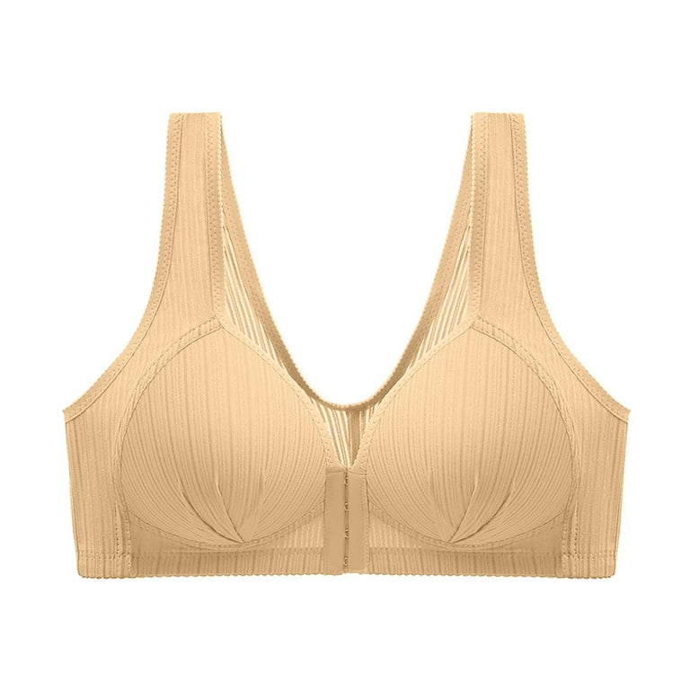 RYRJJ Front Snap Closure Everyday Bras for Women Builtup Sports Push Up  Cotton Bra with Padded Soft Wirefree Breathable(Beige,M)