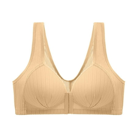 Long Sports Bras for Women Bra Soild Wire-Free Underwear Pullover Bra Everyday Front Buckle Underwear V-Neck Seamless Bra Feature Front Snap Closure Balconette Bra Style Y-27   Beige XXL