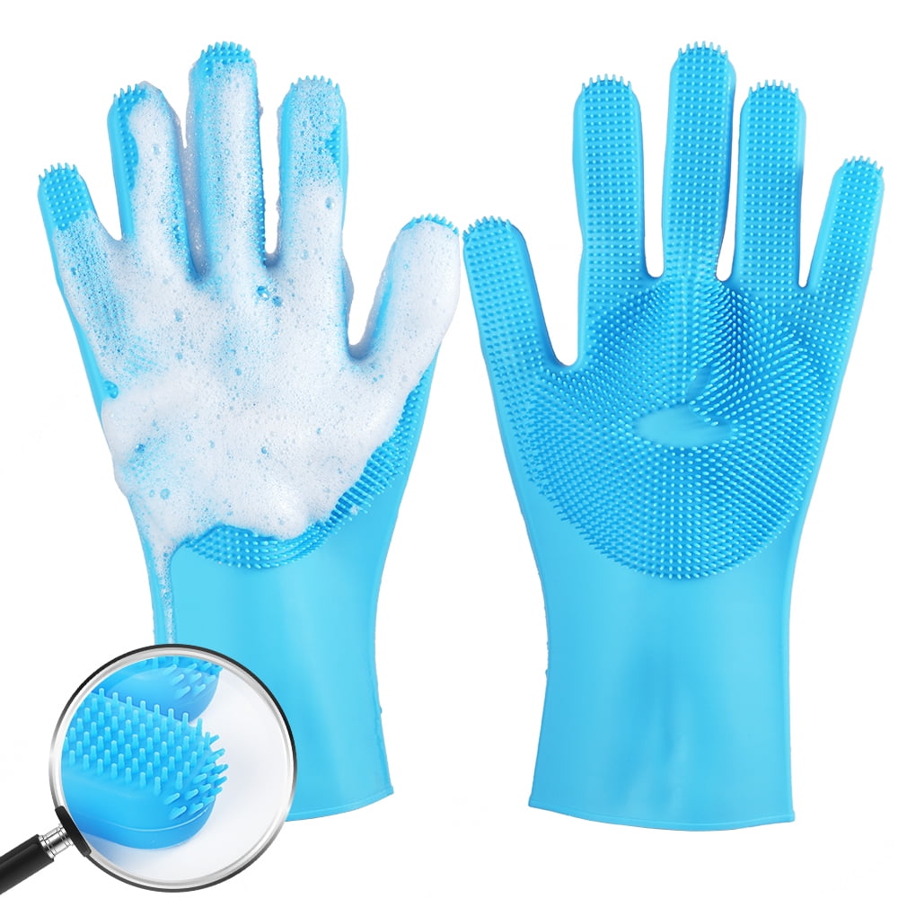 Silicone Dishwashing Gloves Reusable Dish Gloves Cleaning Brush Heat