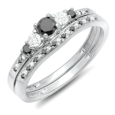 5 Ct Diamond Rings - Dazzlingrock Collection 0.45 Carat (ctw) 10K Black & White Diamond 5 Stone Bridal Ring Set 1/2 CT, White Gold, Size 8.5