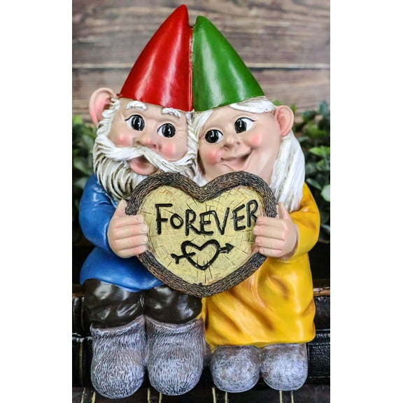 Adorable Mr And Mrs Gnome Couple With Heart Sign Forever Lovestruck Shelf Sitter