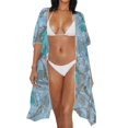 thumbnail image 3 of HELLHERO High Quality Fabrics Long Kimono Swimsuit Cover Up for Summer Casual Free Size Bathing Suit Cover Up Blue Tree Pattern, 3 of 6