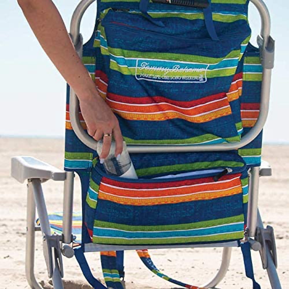 Tommy Bahama Striped Beach Chair with Insulated Cooler and Storage Pouch