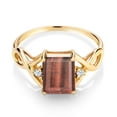 thumbnail image 2 of Gem Stone King 2.06 Ct Emerald Cut Red Tiger Eye 18K Yellow Gold Plated Silver Ring, 2 of 5