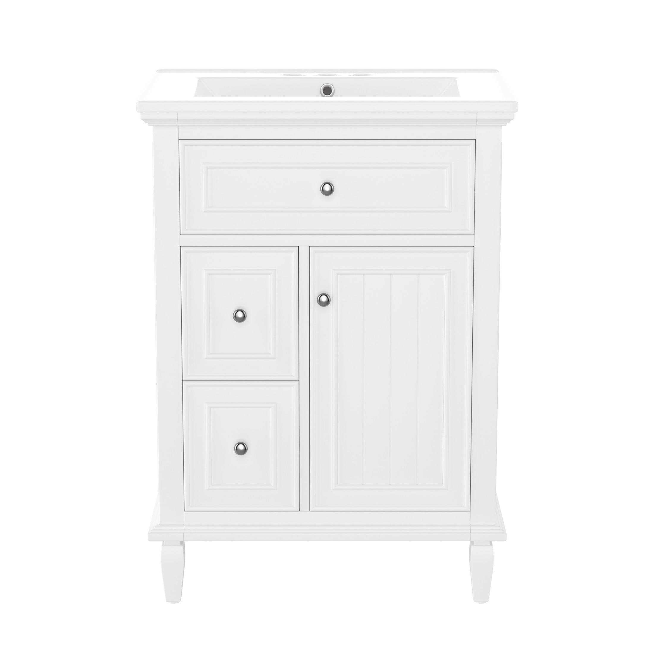 GDF Studio 24" Bathroom Vanity with Sink, Open-Back for Plumbing, Cabinet with Drawers and Adjustable Shelf, White
