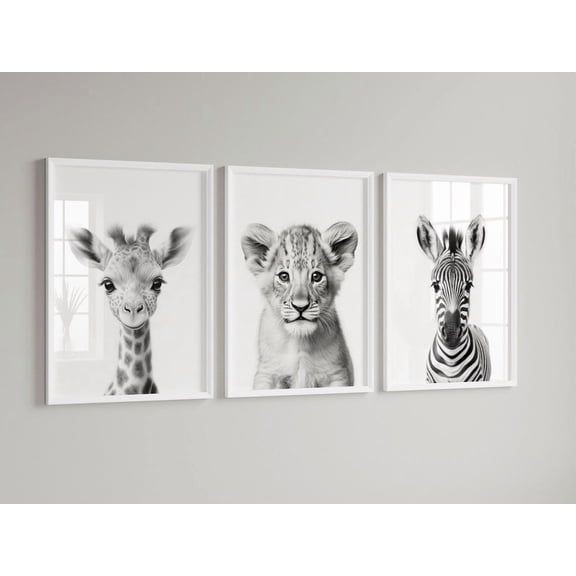 Neutral Safari Animal Nursery Wall Art Set 3 Unframed Paper Print 8x12
