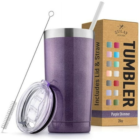 

Zulay Kitchen 20oz Stainless Steel Tumbler With Lid and Straw - Sweat-Free Travel Coffee Mug Tumbler - Purple Shimmer