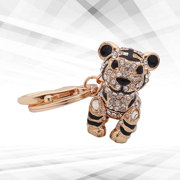 Raindrops Tiger Keychain 1Pc Alloy Key Holder with Rhinestone Purse Pendant for Hanging Keys