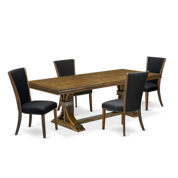 Luxe by East West Furniture 5 piece Kitchen Table Set of a Dining Table and 4 Linen Fabric Dinner Chairs