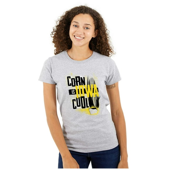 Funny Iowa Pride Corn is Cool IA Womens Fitted Plus Size Graphic Tee Brisco Brands 2X