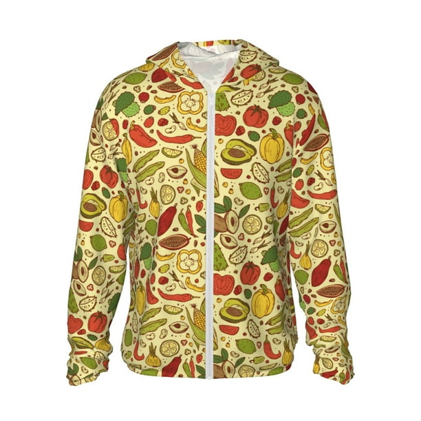 Fotbe Fruits And Vegetables Chaqueta con Protección Solar UPF 50+ para Hombre y Mujer, Camisa con Capucha y Bolsillos-Small