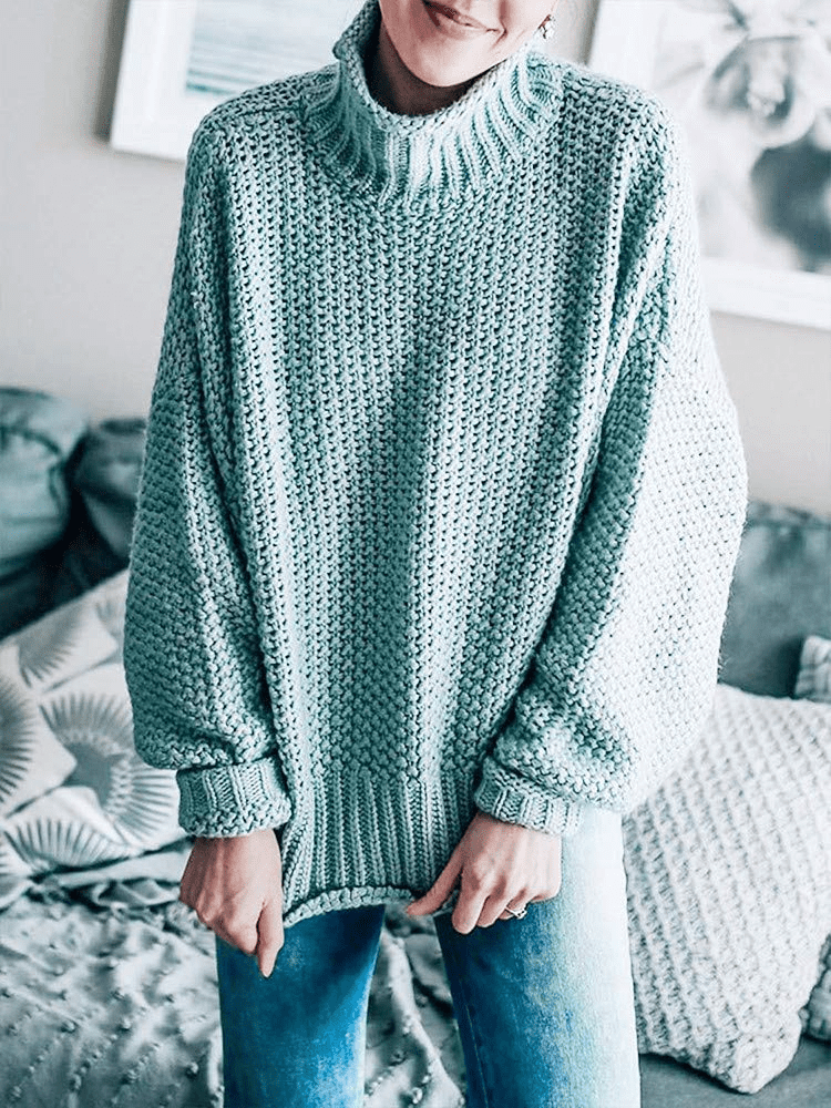 PrettyGuide Women's Mockneck Sweater Dolman Sleeve Oversized Cable Knit  Pullover Sweater M Mint Green
