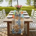 thumbnail image 4 of Navy Blue Brown 90 Inch Table Runner, Retro Tropical Palm Leaves Botanical Farmhouse Dresser Scarf Cotton & Linen Tablerunner for Dining/Kitchen Island/Holiday Party Décor 13" x 90", 4 of 9