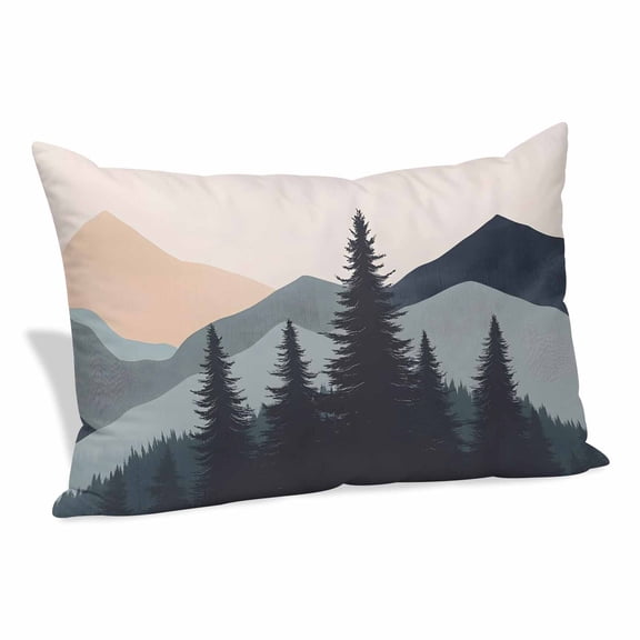 Mountain Forest Pillow Protectors with Zipper Standard Size, Nature Tree Scenery Watercolor Pink Blue Soft Brushed Breathable Throw Pillow Covers, Pillowcase for Couch Sofa Bedroom 20"x26"