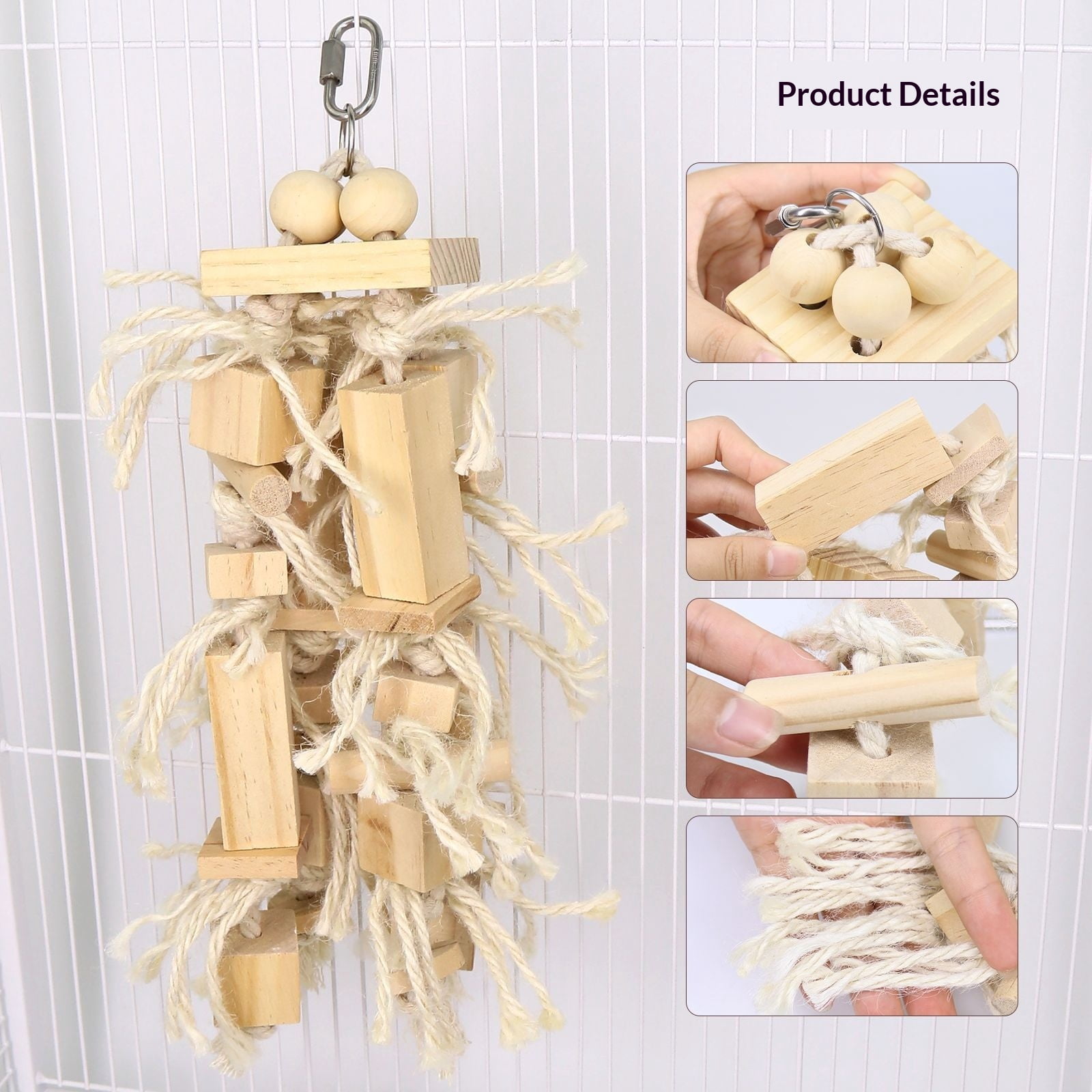 Blocks Natural Wood Large Bird Toy - Parrot Toys - Bird Toys for Parrots, Cockatoos, Macaws, Large Birds（log）