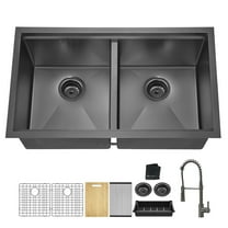 Double Bowl Black Undermount Workstation Kitchen Sink - 33x19 Gunmetal Black 18 Gauge Stainless Steel Deep Undermount Double  Bowl Workstation Sink