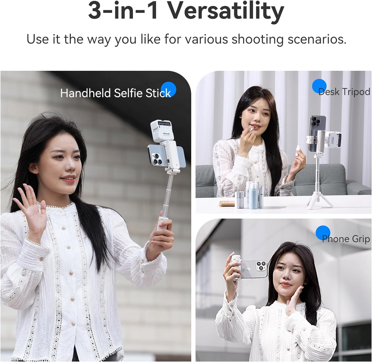 ULANZI JJ02 3 in 1 Cell Phone Tripod Stick Phone Selfie Tripod for Smartphone