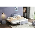 thumbnail image 3 of DreamBuck Full Upholstered Platform Bed with Trundle, Linen Upholstered Platform Bed Frame with Headboard, Trundle Can be Flat or Erected, Full Bed Frame for , Teens, Adults, No Box Spring Needed, 3 of 9