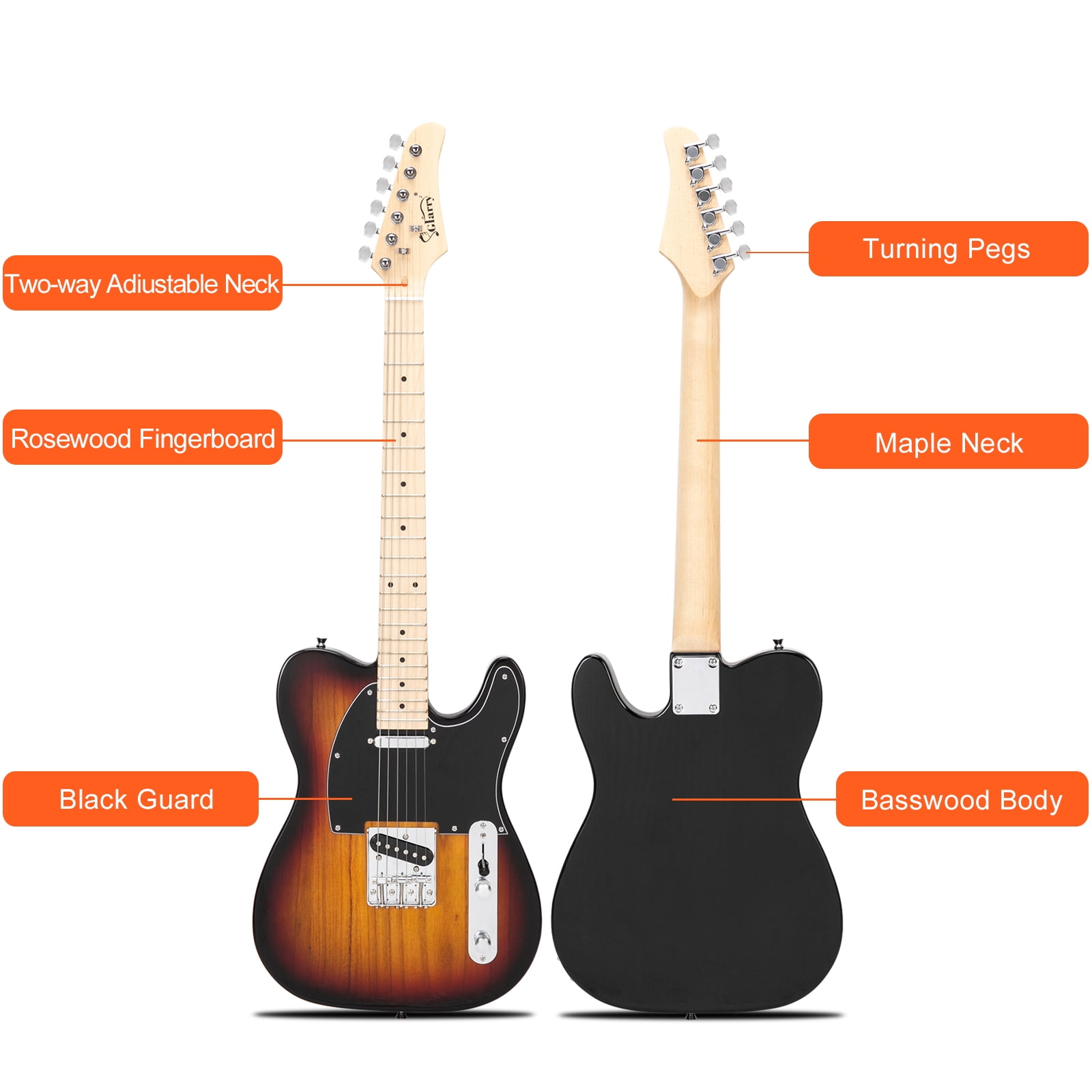 Private Jungle Cutaway Guitar, Fingerboard Electric Guitar with 20W Amplifier Bag Strap Plectrum Connecting Wire Spanner Tool,Sunset Color
