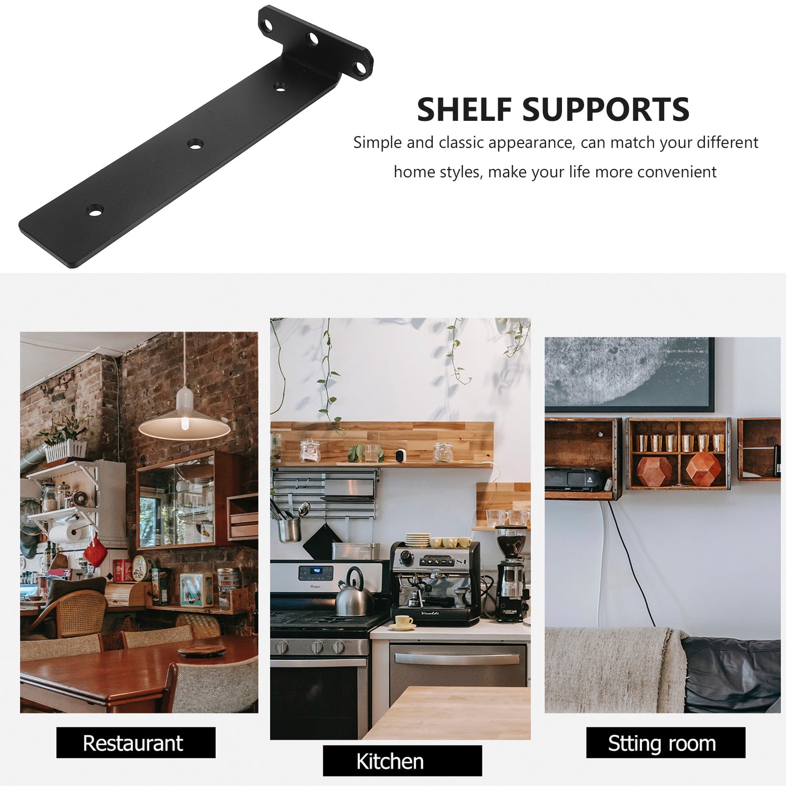 Black Steel Floating Shelf Brackets for Home Use Strong and Durable 2pcs 10 Inch