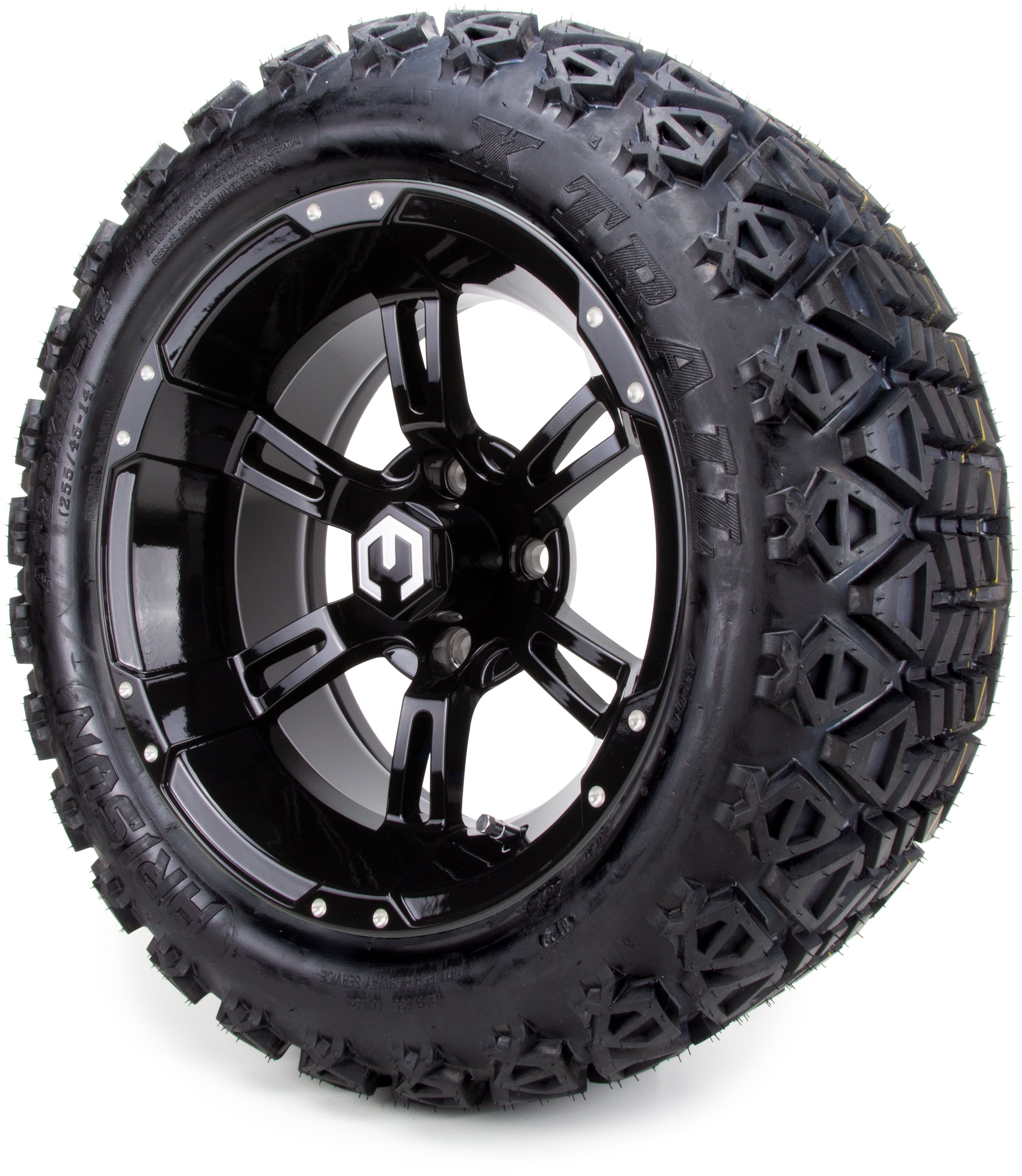 14" MODZ® Ambush Glossy Black Golf Cart Wheels and All Terrain Tires