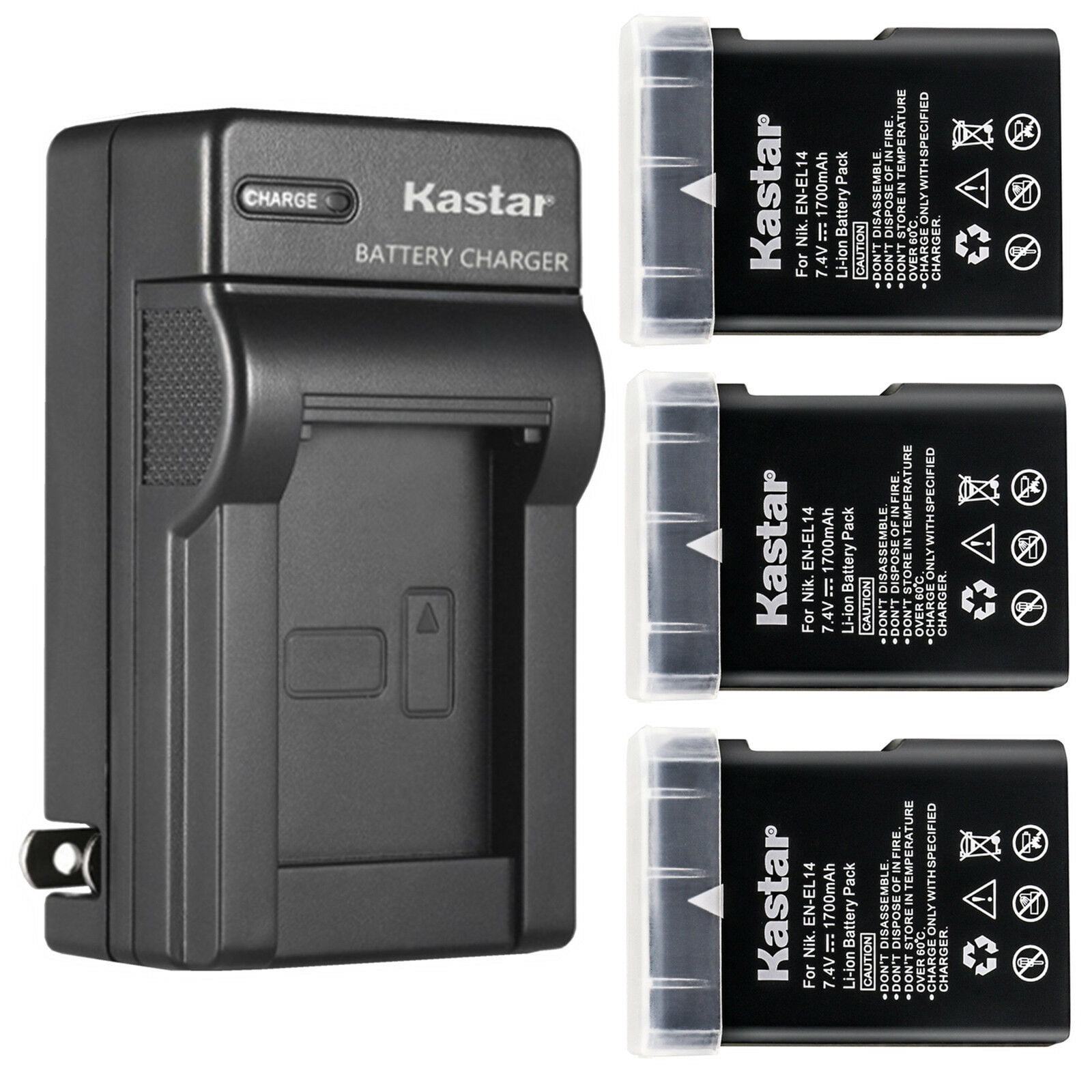 Kastar 3-Pack EN-EL14 Battery and AC Wall Charger Replacement for Nikon EN-EL14a EN-EL14b EN-EL14 Battery Nikon MH-24a MH-24 Charger Nikon D3500 DSLR Camera D5100 DSLR Camera D5200 DSLR Camera