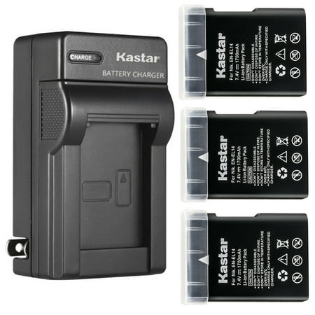 Kastar 3-Pack EN-EL14 Battery and AC Wall Charger Replacement for Nikon Coolpix P7700 Camera Coolpix P7800 Camera D3100 DSLR Camera D3200 DSLR Camera D3300 DSLR Camera D3400 DSLR Camera