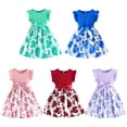thumbnail image 5 of BULLPIANO Girls Ruffle Trim Dress CrewNeck Floral Belted Casual Party Dress 4-7 Years, 5 of 5