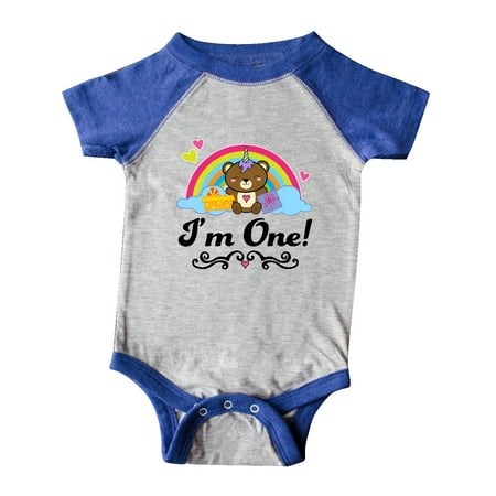 

Inktastic First birthday Baby Bear Rainbow Gift Baby Girl Bodysuit