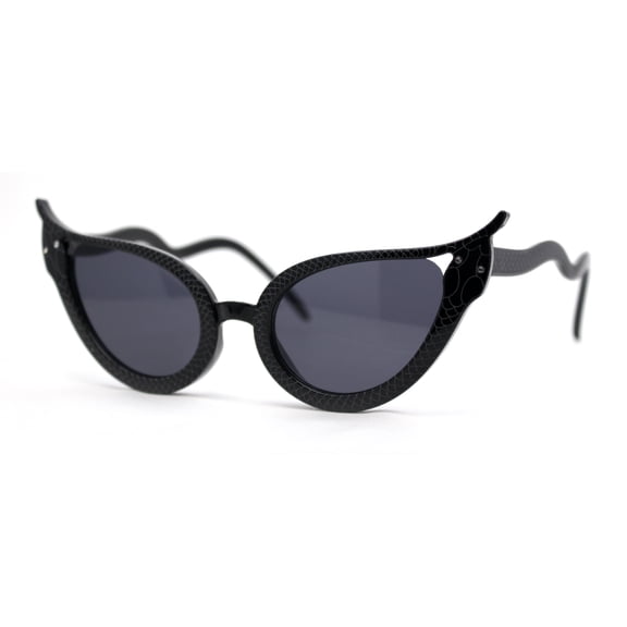 Snake Serpent Jewel Frame Plastic Cat Eye Diva Sunglasses All Black