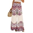 thumbnail image 2 of Dress Pants Women Petite High Waisted Wide Leg Summer Beach Vacation Pants Boho Lounge Casual Palazzo Trousers, 2 of 8