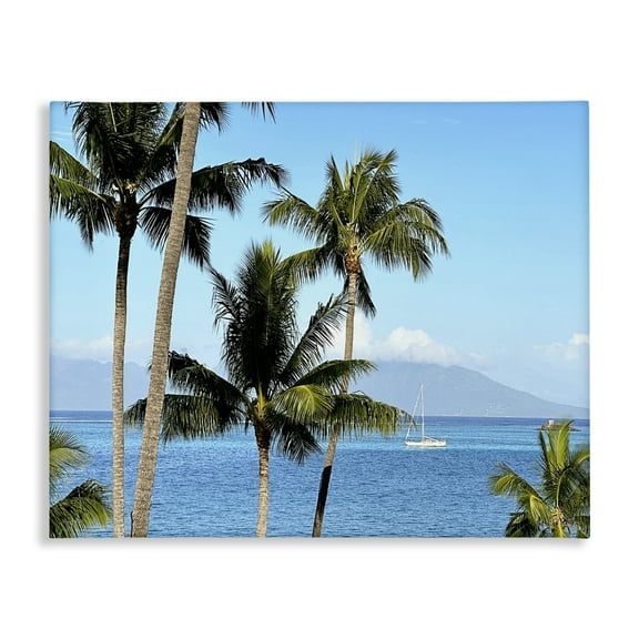 Stupell Industries Palm Trees & Sailboat Landscape Photography Gallery Wrapped Canvas Art Print Wall Art, 20 x 16
