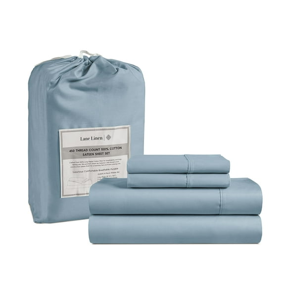 LANE LINEN Queen Bed Sheets, 4 Pc Queen Size Bed Sheet Set, 450 Thread Count 100% Cotton Bed Sheets, Cooling Sheets Queen, Breathable Sheets Queen, Deep Pocket Queen Sheets - Forever Blue