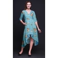 thumbnail image 2 of Bimba Coton Bleu Anémone Chinoise Floral Femmes Col en V Poche Asymétrique Robe Droite Manches Courtes Mi-Longue-Xx-Grand, 2 of 4