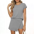 thumbnail image 2 of Stamozd 2 Piece Sets for Women Summer Crew Neck Short Sleeve Shirts and Skirt Shorts Dressy Casual Travel Outfits for Women Gray L, 2 of 5