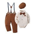 thumbnail image 4 of CARETOO Baby Boy Clothes Suits 0-24M Infant Formal Outfit Romper Beret Suspender Pants Bow Tie Cotton Fabric 3pcs, 4 of 10